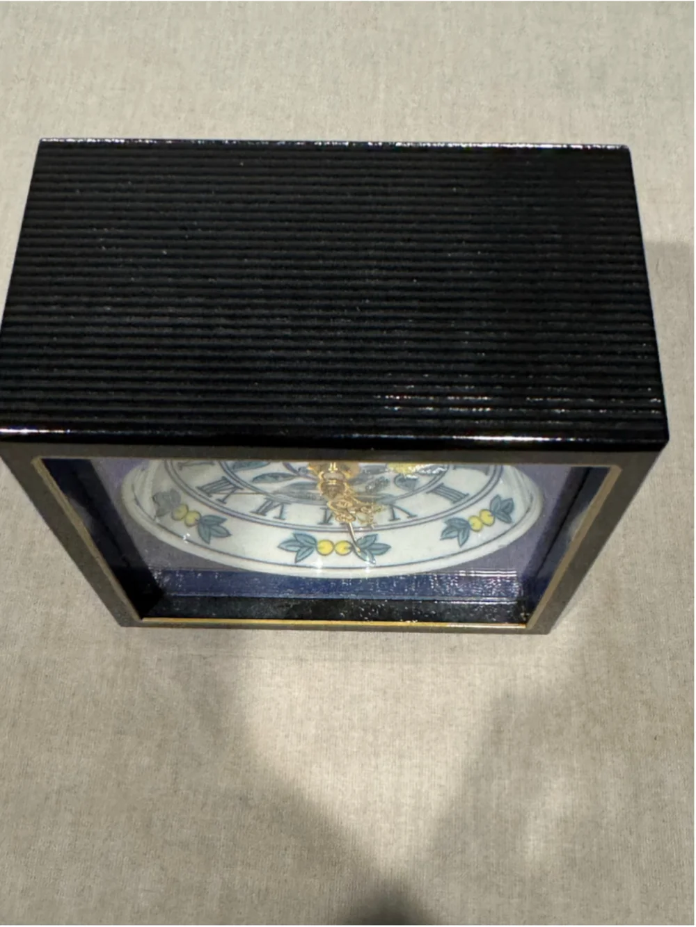 Unbranded Decorative Porcelain Painted Table Clock Black Blue & Gold